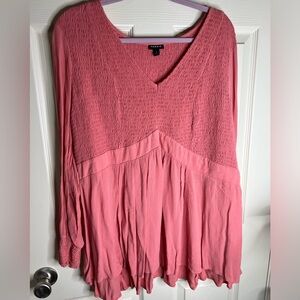 Torrid Babydoll Crinkle Gauze  Smocked Long Sleeve Top Sz 4X